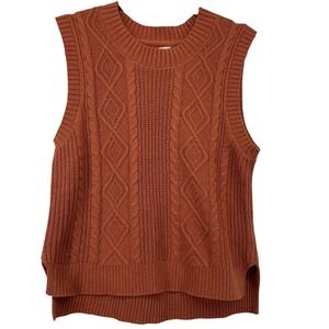 Joie Womens Size L Cable Knit Sweater Vest Rust Orange Cotton Blend Side Slit